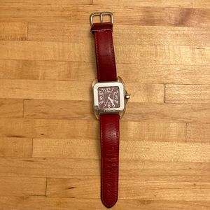 Furla Watch. Red leather strap. Square face.